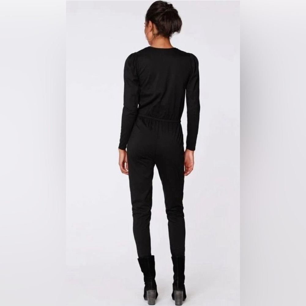 BOBI Revolve Women’s Black Drape Front Size Med Modal Surplice Jumpsuit - Picture 6 of 11